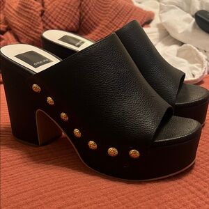 Dolce Vita Black Platform Mules with Gold Studs
